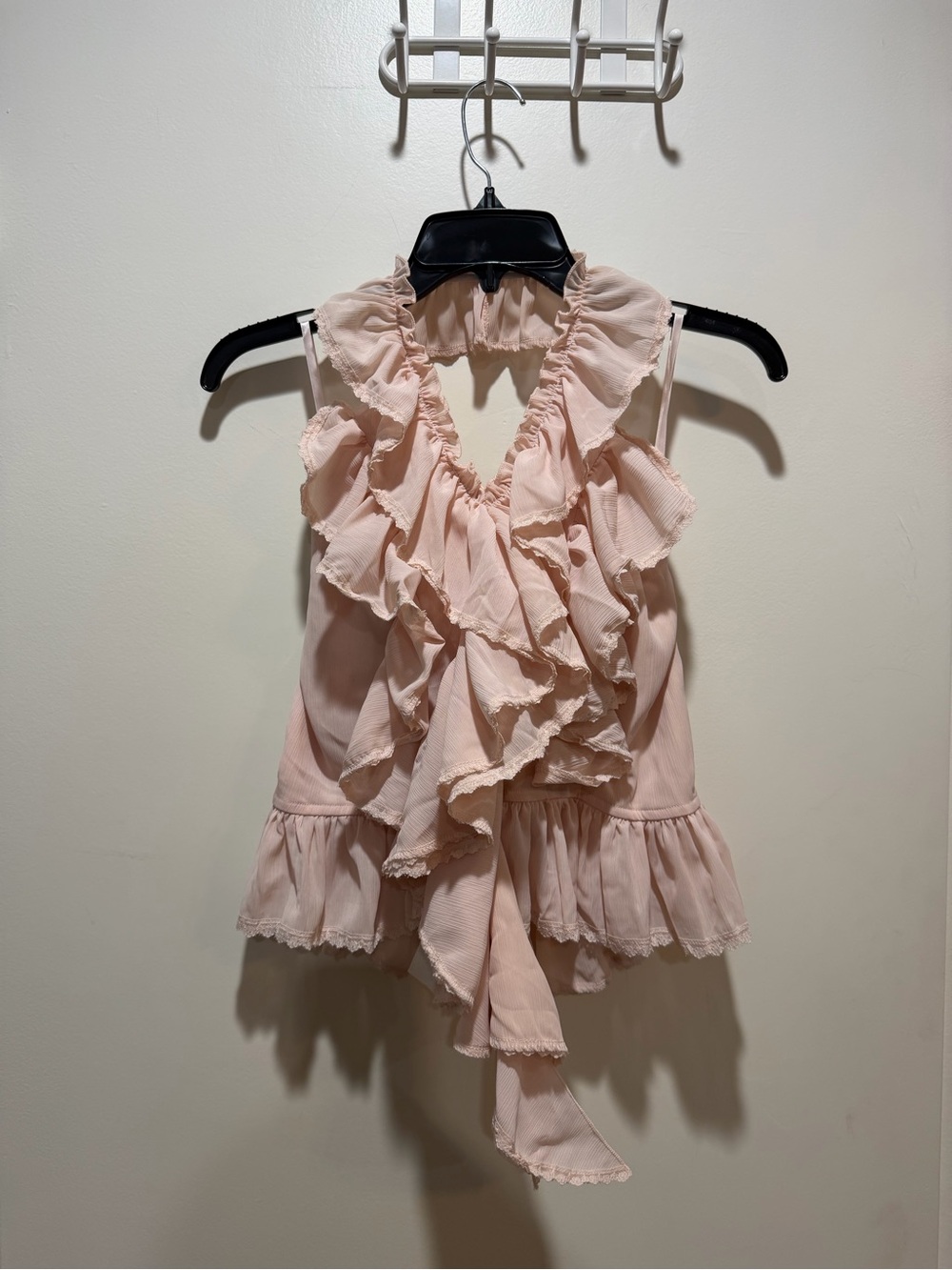 Ruffled Tie-Front halter blouse in Blush Pink